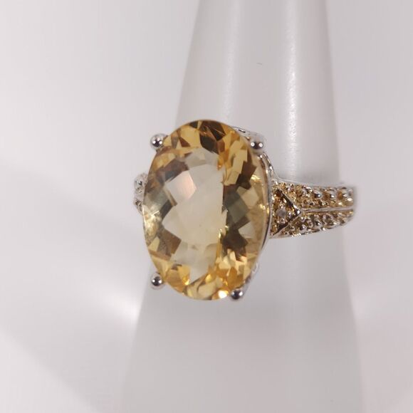 Citrine 5 Carats Ring Sterling Silver Size 7 - Picture 2 of 10